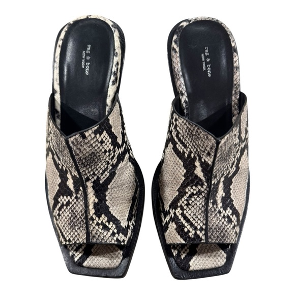 Rag & Bone Designer Santiago Snakeskin Embossed Wedge Sandals Size 37.5 / US 7.5 - Picture 3 of 10